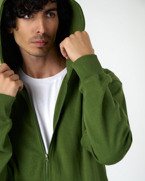 Men Zip Hoodie - Olive