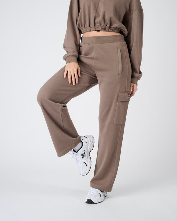 Women Wide Leg Cargo Joggers - Mocha