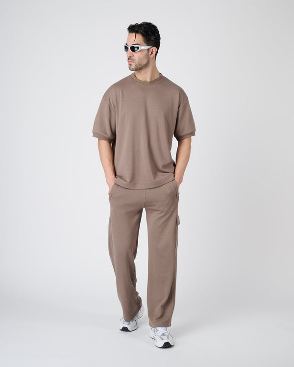 Men Wide Leg Cargo Joggers - Mocha