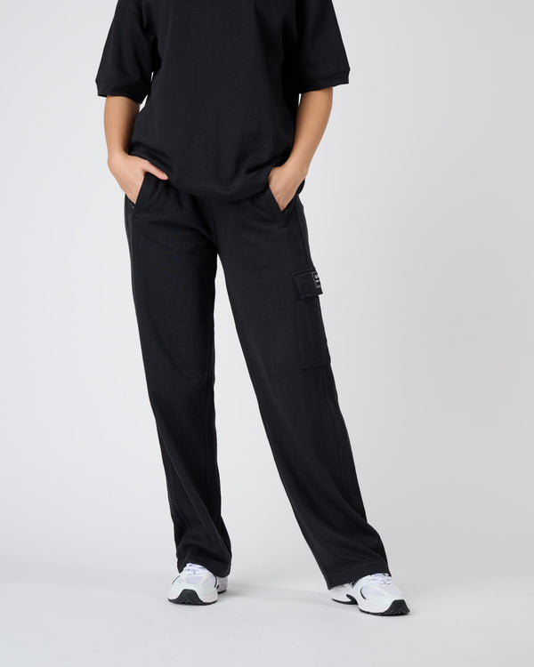 Women Wide Leg Cargo Joggers - Black