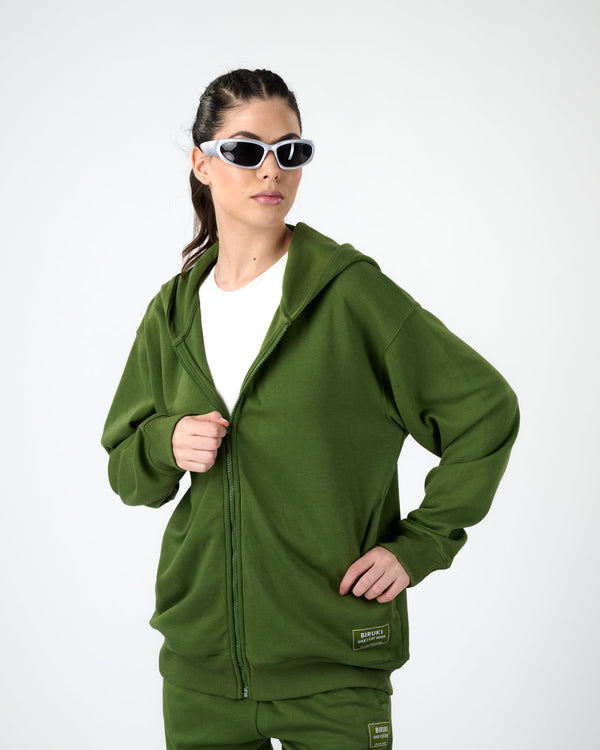 Women Zip Hoodie -Olive