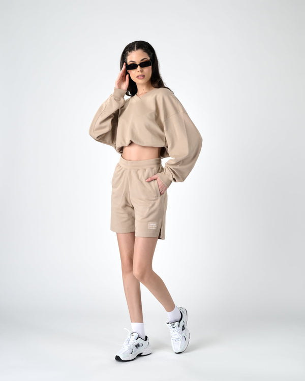 Women Cropped Sweatshirt - Cool Sand