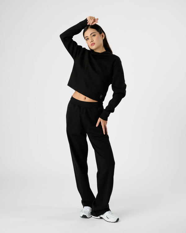 Women Raw Cropped Hoodie - Black