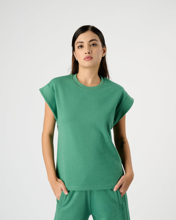 Women Raw Drop Sleeve Tee - Evergreen