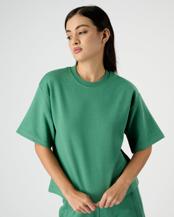 Women Classic Foundation Cropped Crew Tee - Evergreen