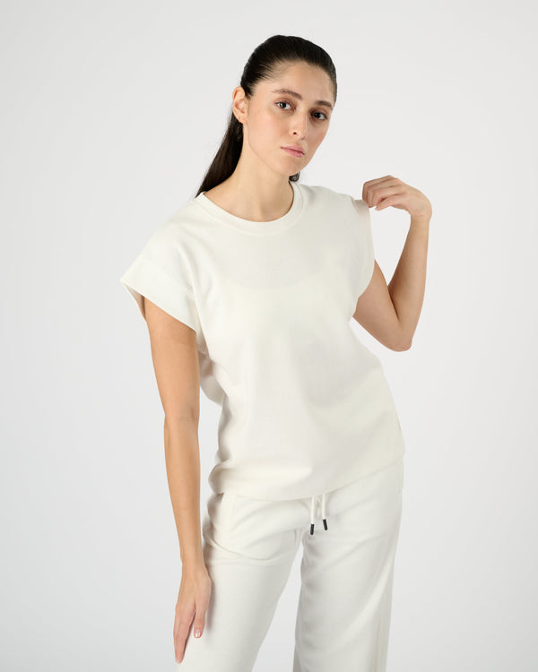 Women Raw Drop Sleeve Tee - Cream White