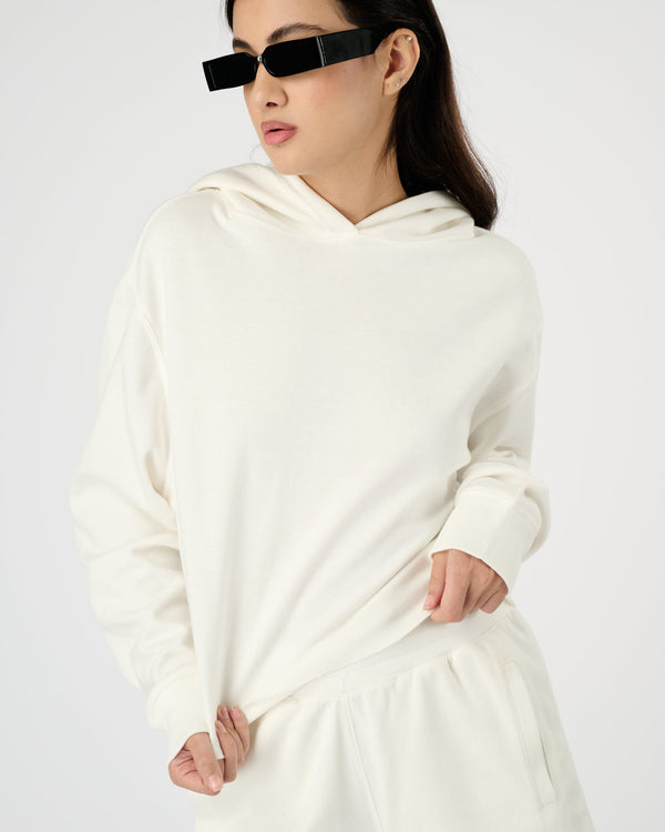 Women Raw Cropped Hoodie - Cream White