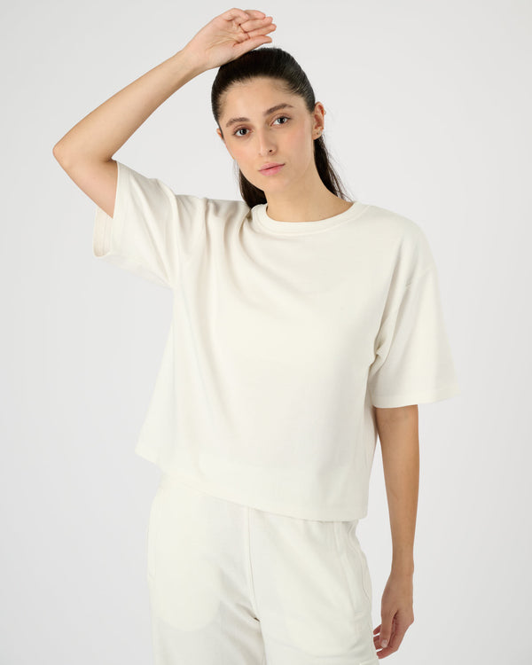 Women Classic Foundation Cropped Crew Tee - Cream White