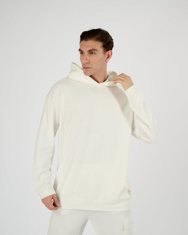 Men Raw Hoodie - Cream White