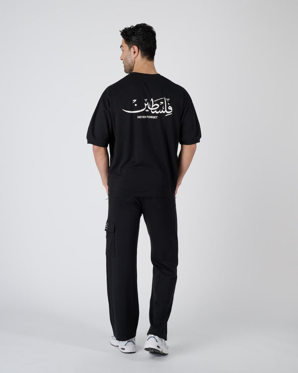 Men Wide Leg Cargo Joggers - Black