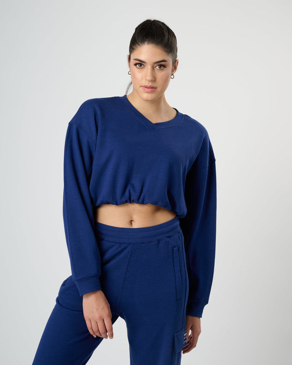 Women Cropped Sweatshirt - Midnight Blue