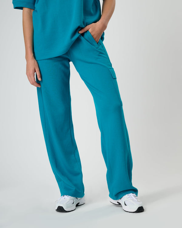 Women Wide Leg Cargo Joggers - Deep Ocean