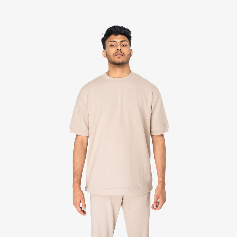 Timeless Oversized Crew Tee (M) - Cool Sand