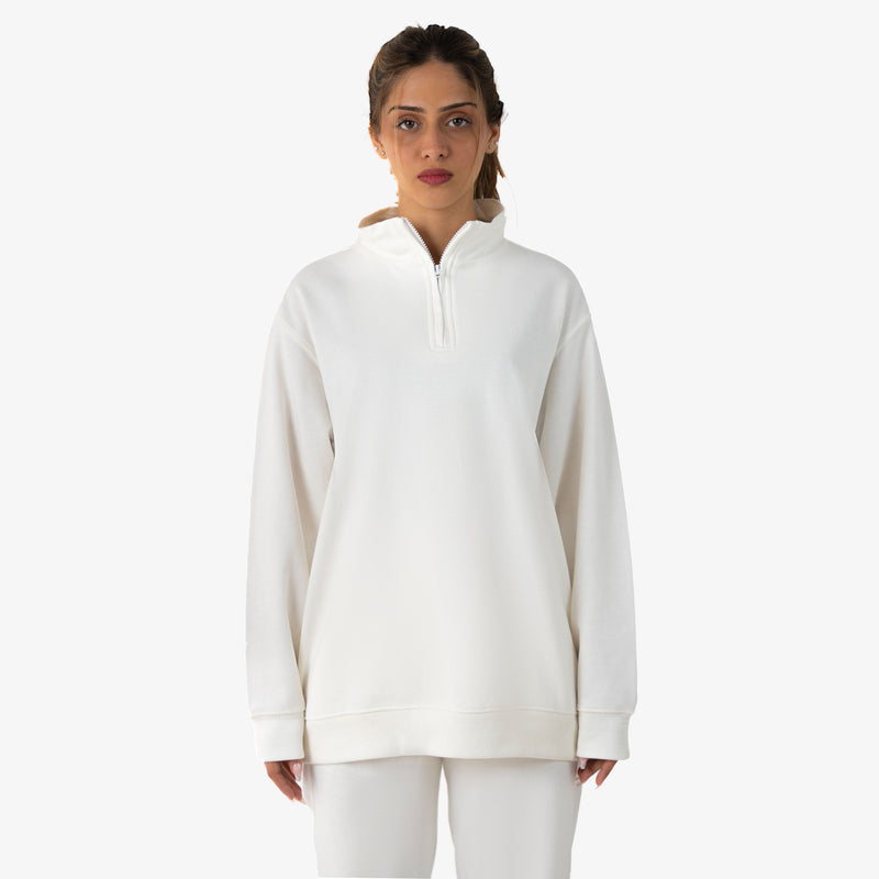 Iconic Women Zip Pullover - Cream White